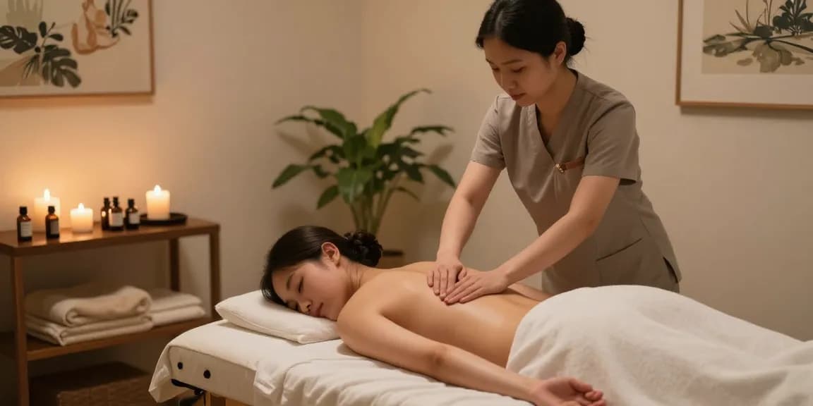 Relaxing 부천출장안마 session in a tranquil massage therapy room with soothing ambiance.