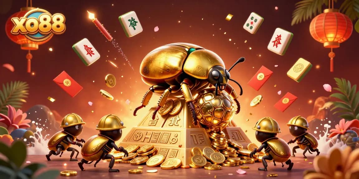 Play slot games and win big at xo88 with vibrant 3D illustrations showcasing golden coins.