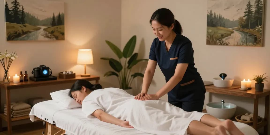 Relaxing therapy session with 구로출장마사지 expert in tranquil setting