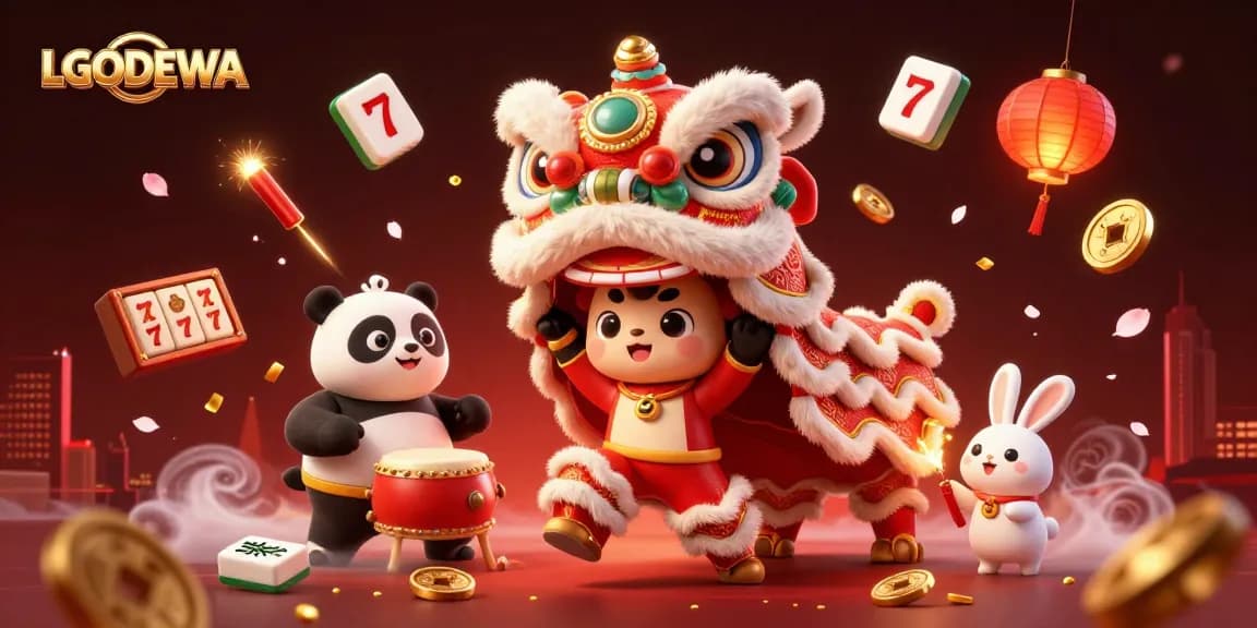 Engage with LGODEWA's exciting slot elements in a vibrant 3D casino scene.