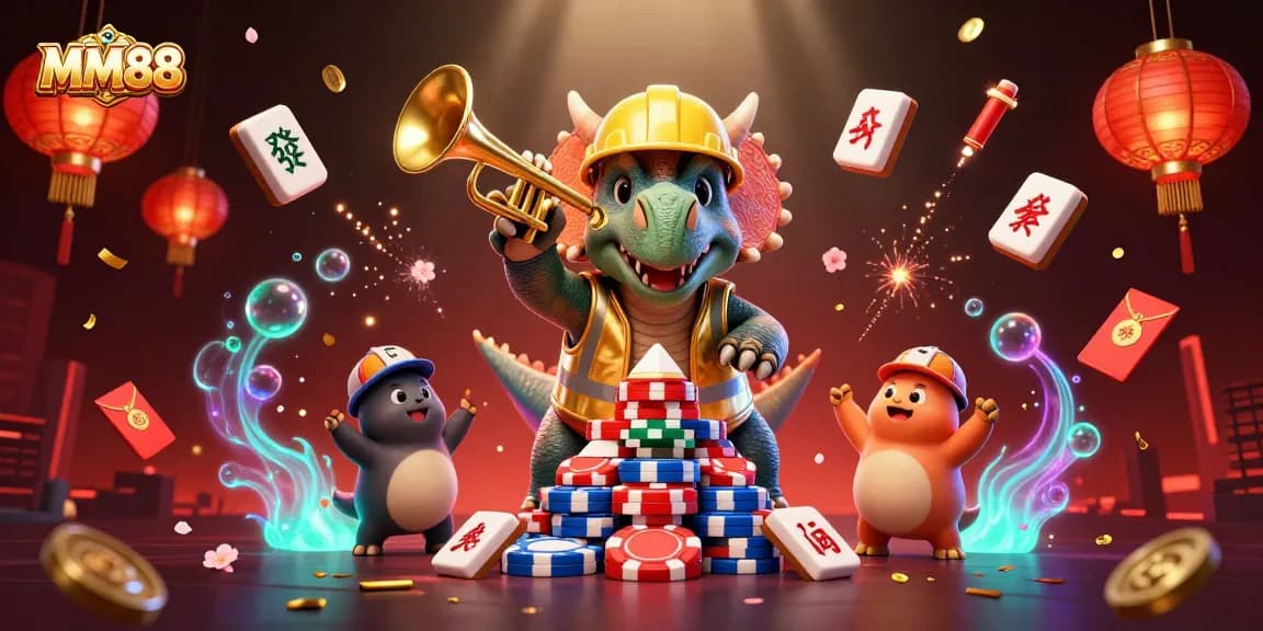 Engage with MM88's thrilling online gaming experience through a vibrant 3D illustration.