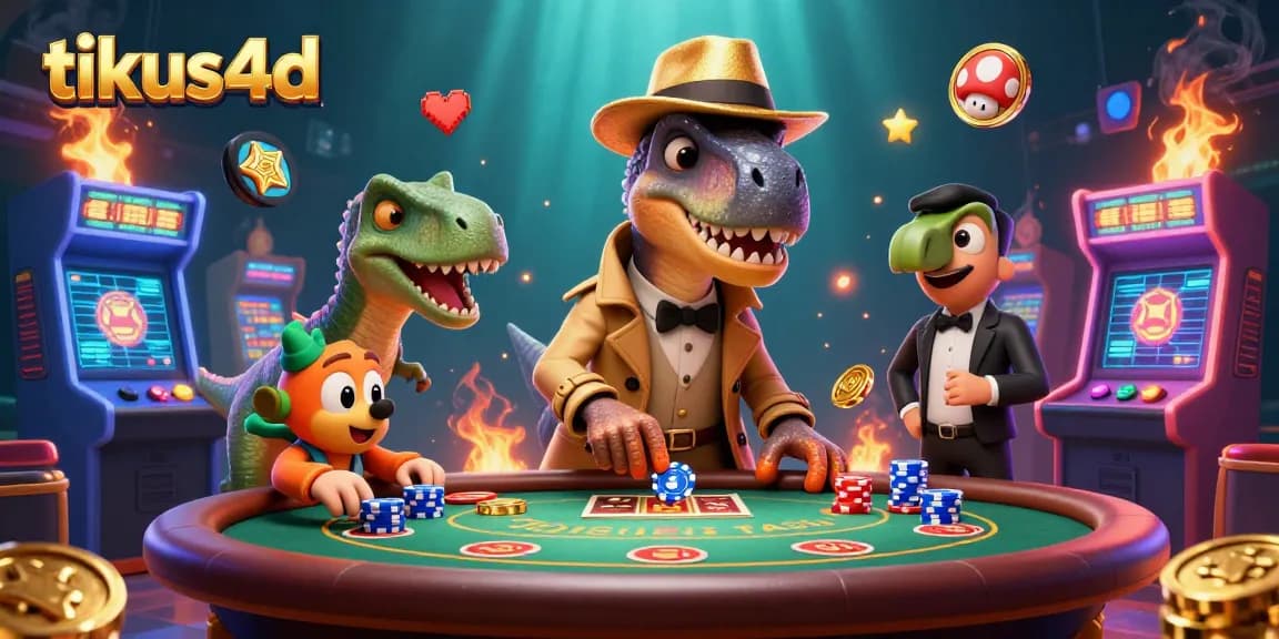 Engage with Tikus4D's thrilling blackjack adventure featuring a clever velociraptor card counter.