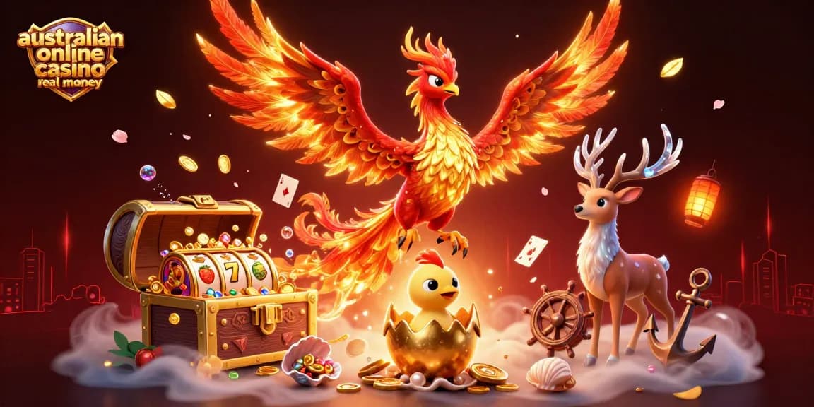 Engage in thrilling gameplay at an australian online casino real money with vibrant characters and slot machines.
