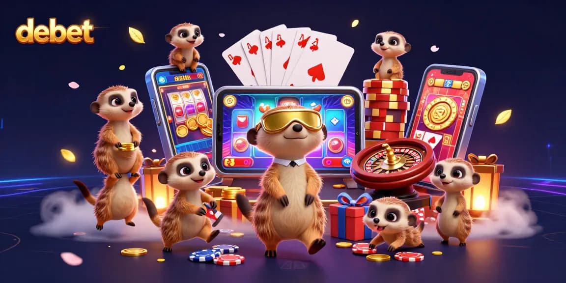 Engage with debet skills in an animated casino scene featuring meerkats managing games.