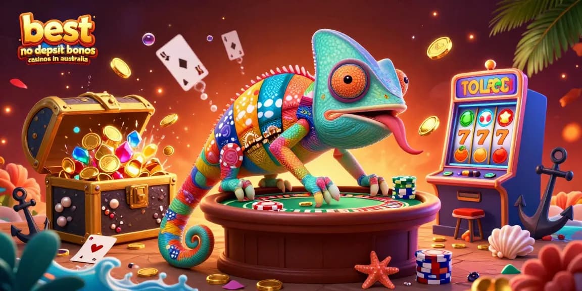 Engage with the best no deposit bonus casinos in Australia showcasing vibrant casino elements and colorful characters.