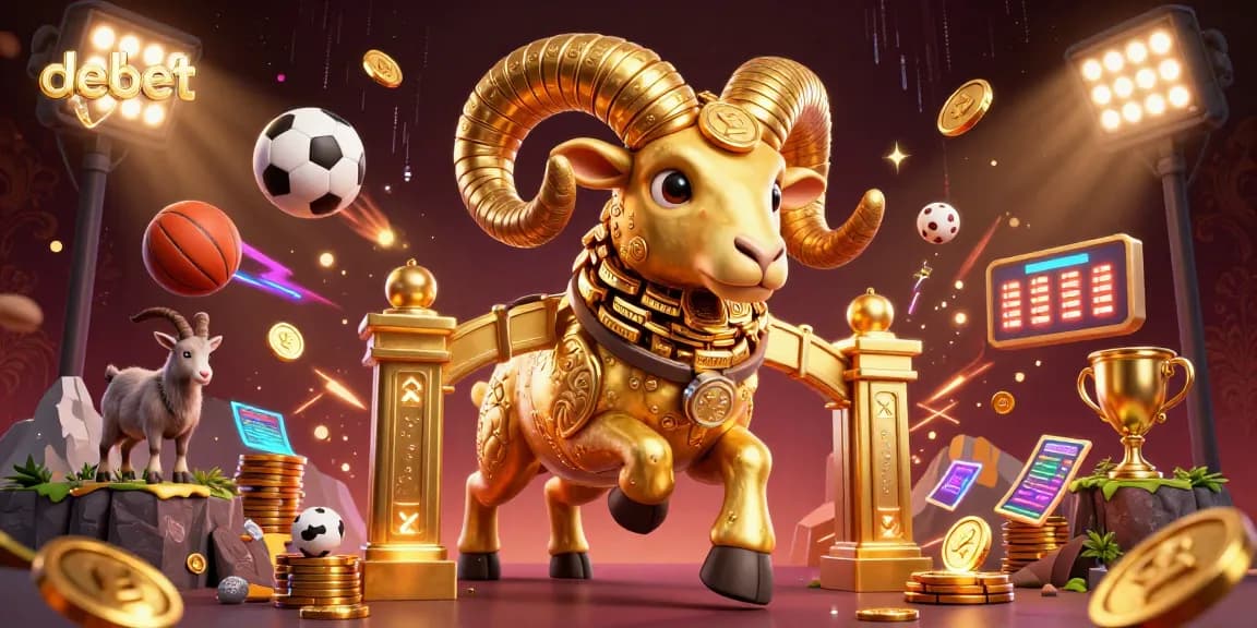 Experience debet's thrilling rush with sports-themed gambling excitement in a dynamic 3D scene.