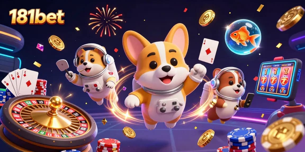Experience thrilling gameplay with 181bet's exciting space casino scene featuring a corgi astronaut.
