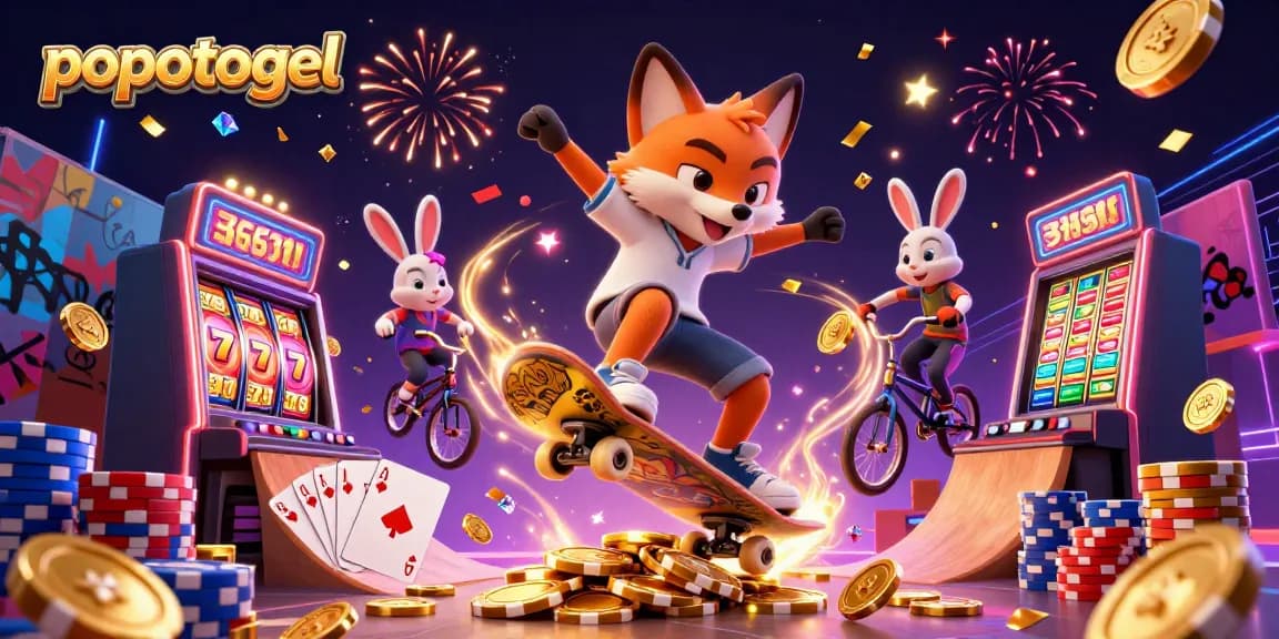Experience thrilling jackpots and slot excitement with popotogel's vibrant cartoon casino scene.