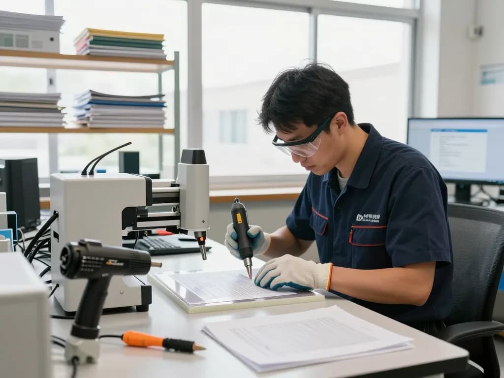 bóc giấy ép uy tín hà nội in a professional workshop environment, technician safely removing plastic from important documents.