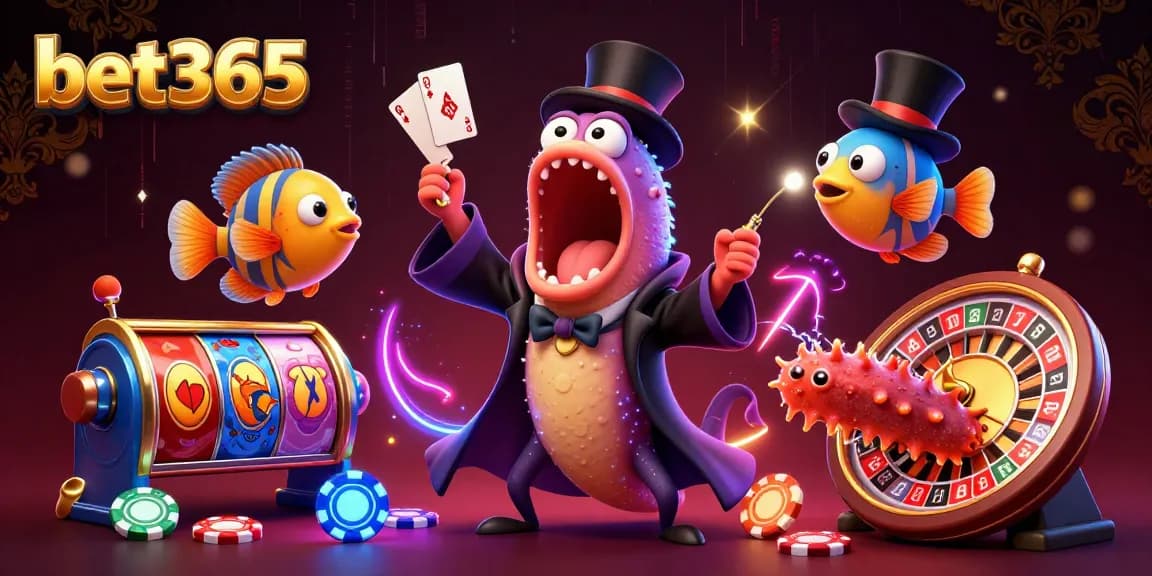 Experience the magic of bet365's casino with a colorful scene featuring casino-themed characters in action.