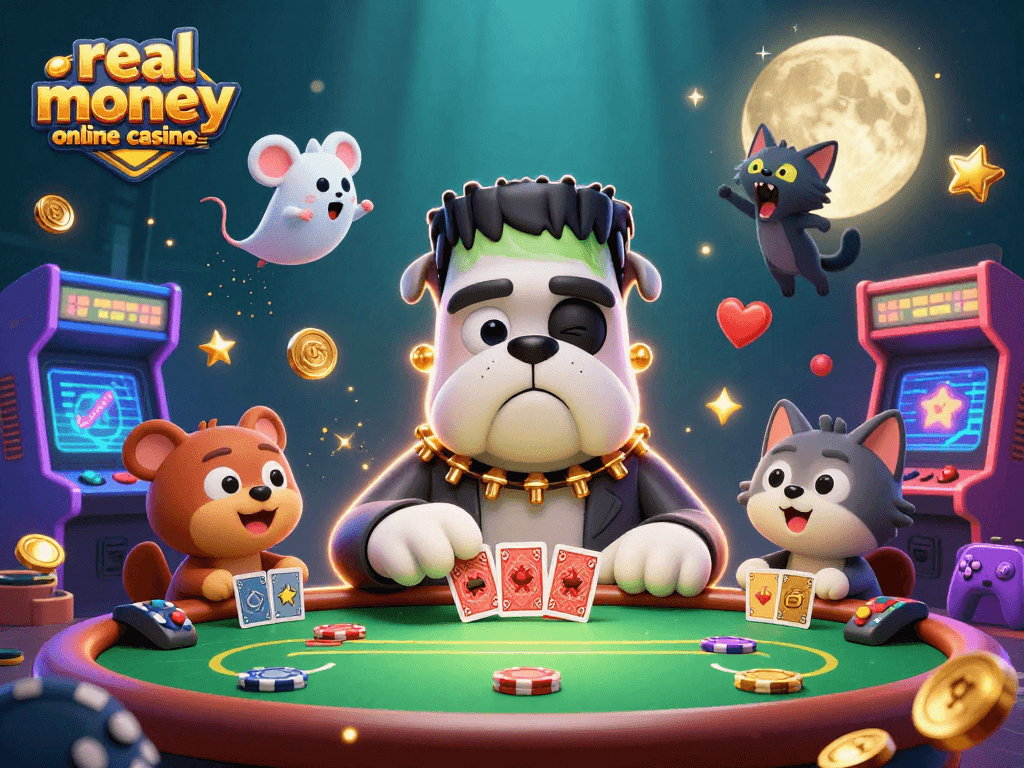 Experience the thrill of real money online casinos with playful characters and vibrant gaming elements.