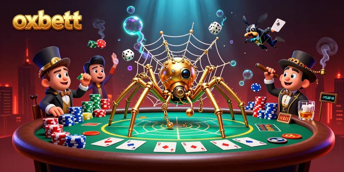 Experience thrilling gameplay with Oxbett's vibrant casino elements, showcasing steampunk designs and poker action.