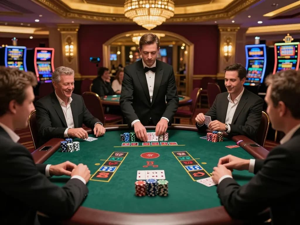 Players at cm88 engage in a thrilling blackjack match with stacked chips and an animated atmosphere.
