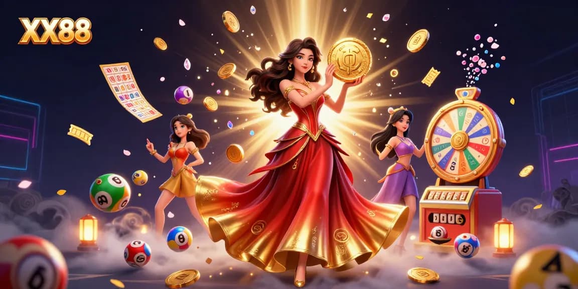 Experience winning thrills at XX88 with a vibrant casino scene filled with energy and excitement.