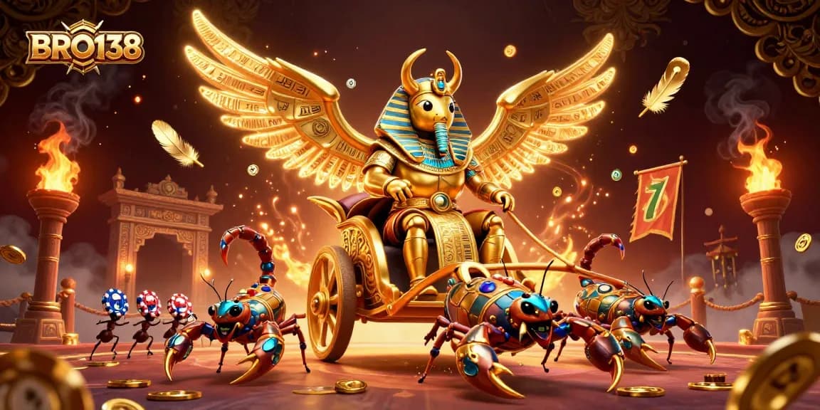 Engage in thrilling spins with BRO138's vibrant 3D casino scene, featuring colossal characters and lively action.