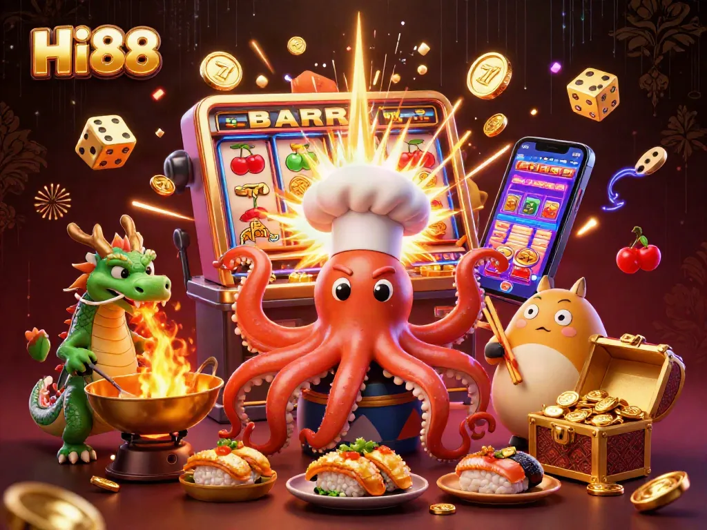 Engage with the excitement at Hi88 while enjoying a vibrant 3D casino scene featuring dynamic characters.