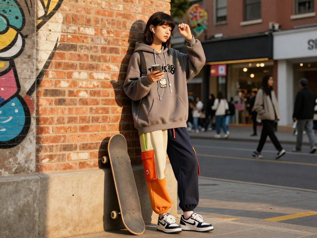 Youthful model showcasing rokok88 streetwear in an urban lifestyle scene
