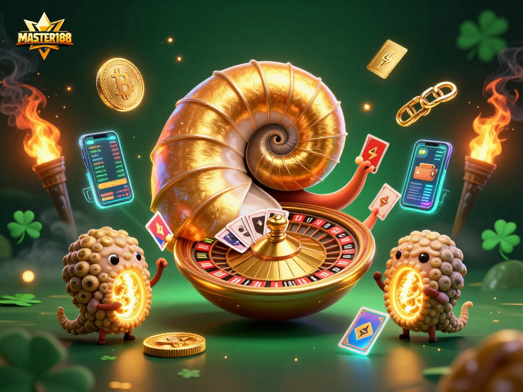 Immerse yourself in MASTER188's vibrant world of luck and strategy with this dynamic casino-themed illustration.