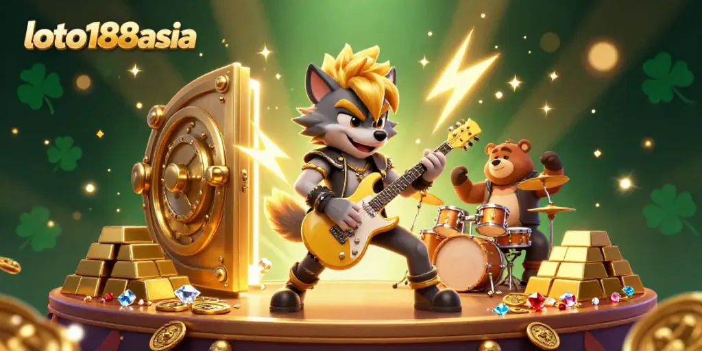 Experience the excitement of loto188asia with a vibrant 3D cartoon casino scene featuring thrilling characters and riches.