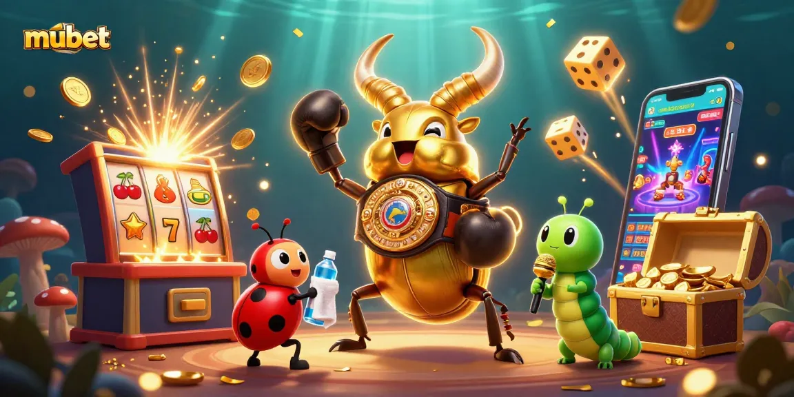 Engage in thrilling gameplay with mubet's vibrant 3D illustration featuring a golden beetle champion.