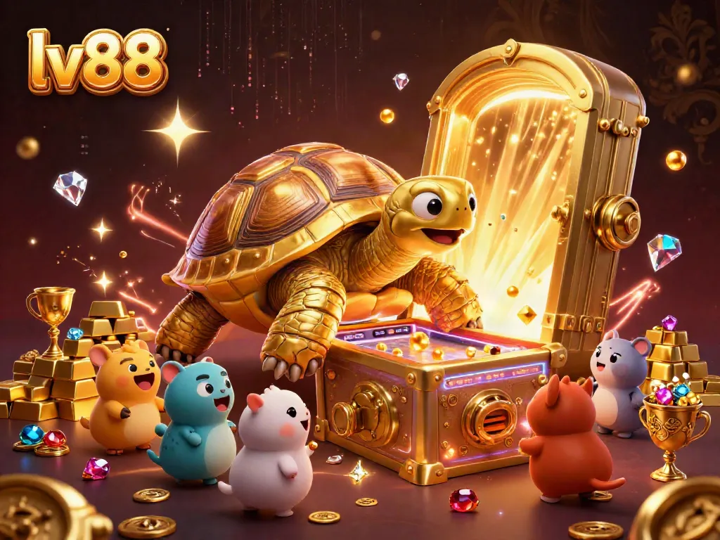 Experience the thrill of lv88 with a captivating casino scene featuring a golden tortoise pinball machine.