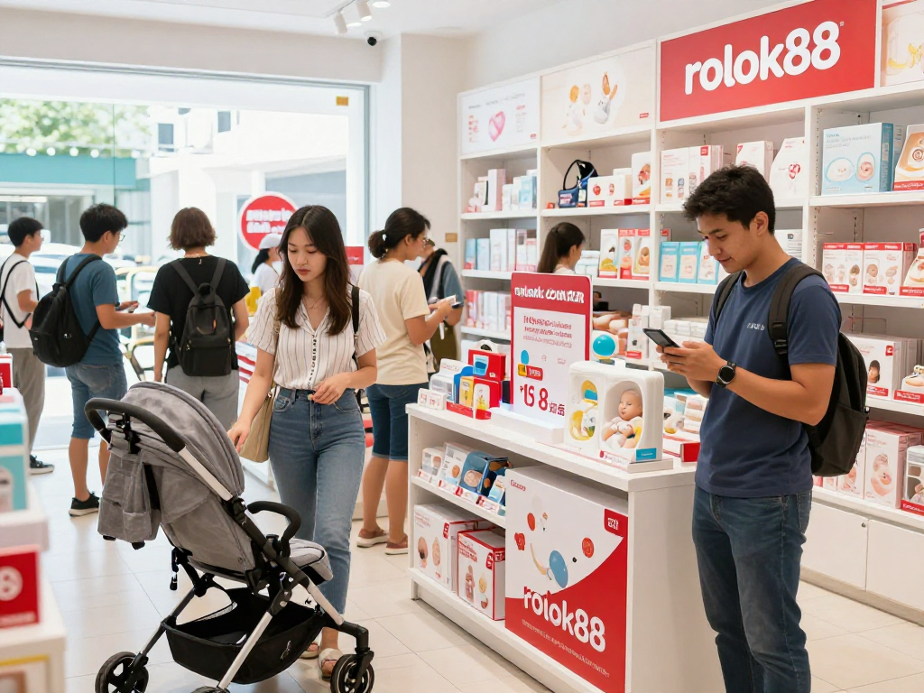 Consumers exploring rokok88 products in a vibrant retail space, showcasing modern shopping experiences.