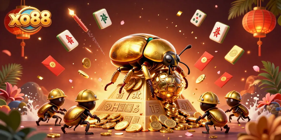 Play slot games and win big at xo88 with vibrant 3D illustrations showcasing golden coins.