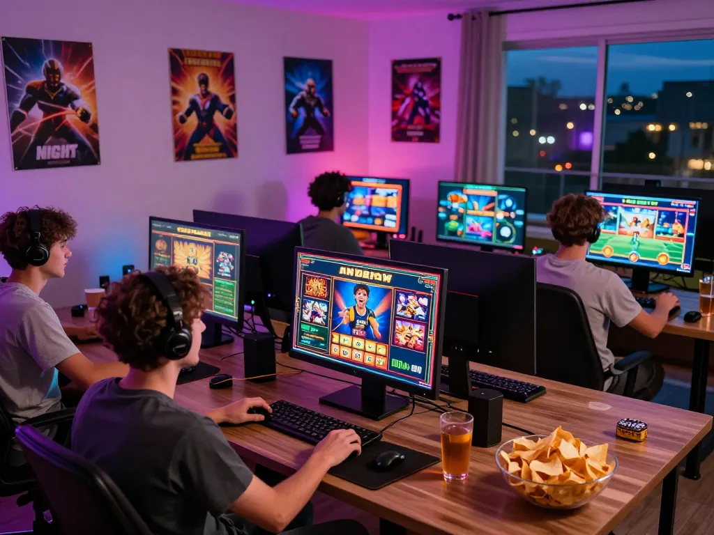 Online gaming excitement at https://rr88c.mobi/ with players enjoying diverse games in a vibrant, cozy setting.