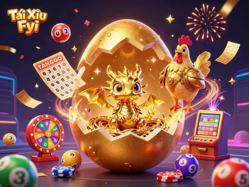 Engage with Tài Xỉu Fyi's dynamic fun featuring golden dragon and casino elements.