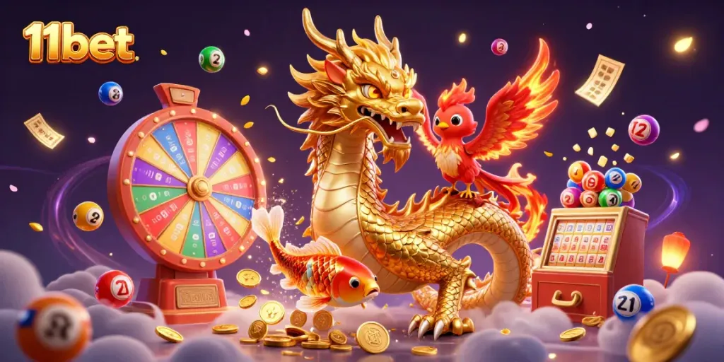 Experience the thrill of 11bet with vibrant games and dynamic action elements in a captivating illustration.