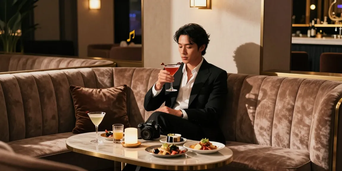 강남세이렌 쩜오의 고급스러운 라운지 공간에서 칵테일을 즐기는 모습.