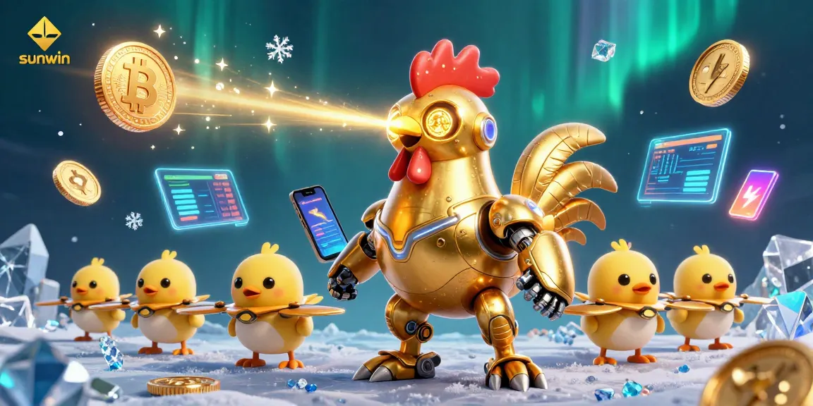 Engage with sunwin's vibrant gaming experience featuring the golden rooster robot and baby chick drones.