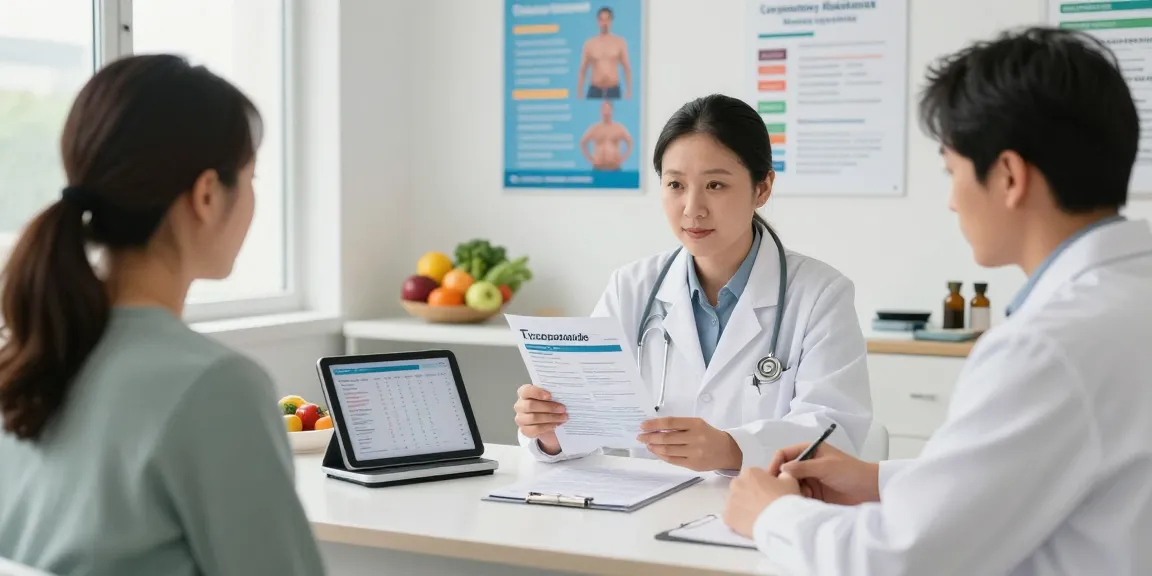 Tirzepatide consultation in a modern health clinic, showcasing weight loss strategies and patient engagement for https://koipeptidescanada.com/tirzepatide-canada.
