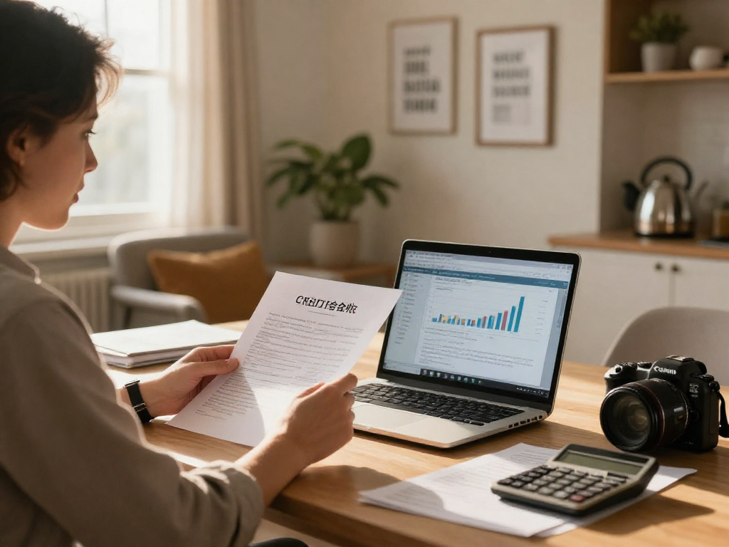 Individual working on financial documents in a cozy home office for credit-consolidation.ca/.