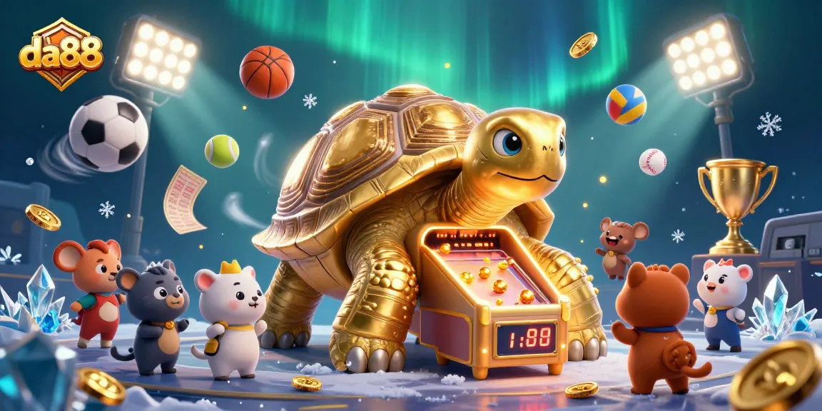 Experience thrill at da88 with a festive scene of gambling excitement featuring animated characters.