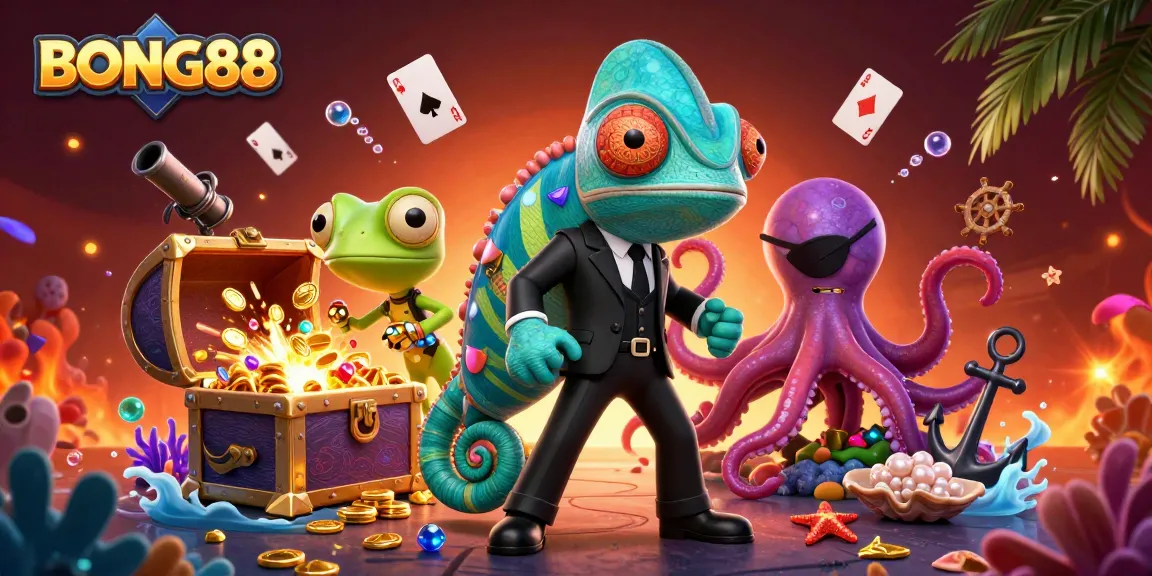 Engage in thrilling betting at BONG88 with vibrant casino elements and characters.
