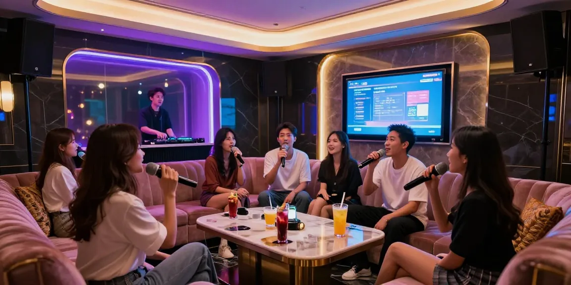 강남 달토의 고급스러운 가라오케 룸에서 손님들이 즐겁게 노래하는 모습.