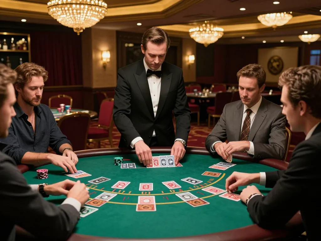Players enjoying blackjack at QH88go casino table, showcasing engaging gameplay atmosphere.