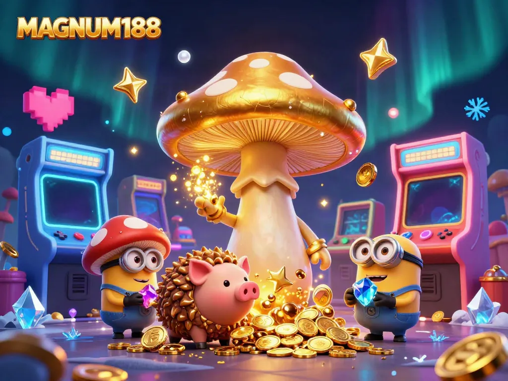 Experience thrilling wins at MAGNUM188 with enchanting characters and magic in a lively casino scene.