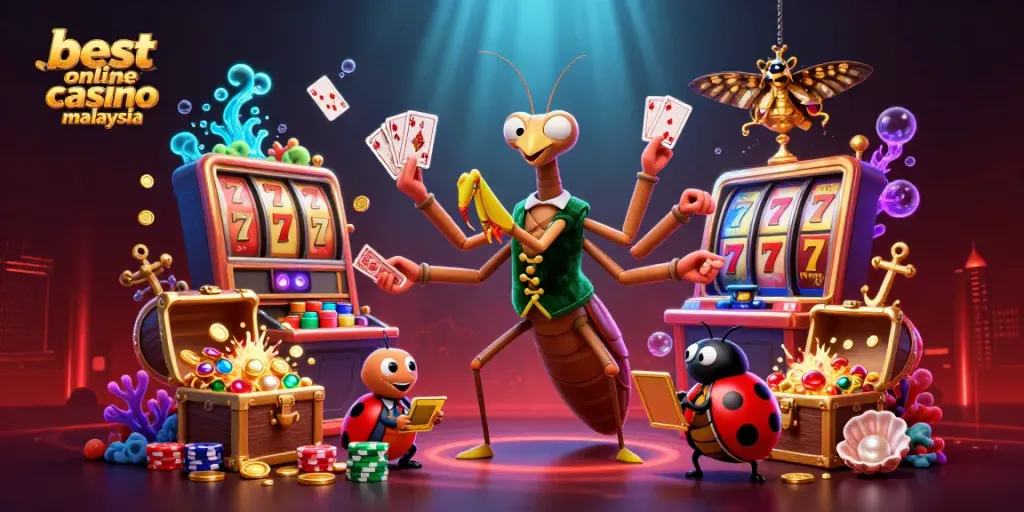 The best online casino Malaysia showcases a vibrant scene with characters engaged in thrilling gaming activities.