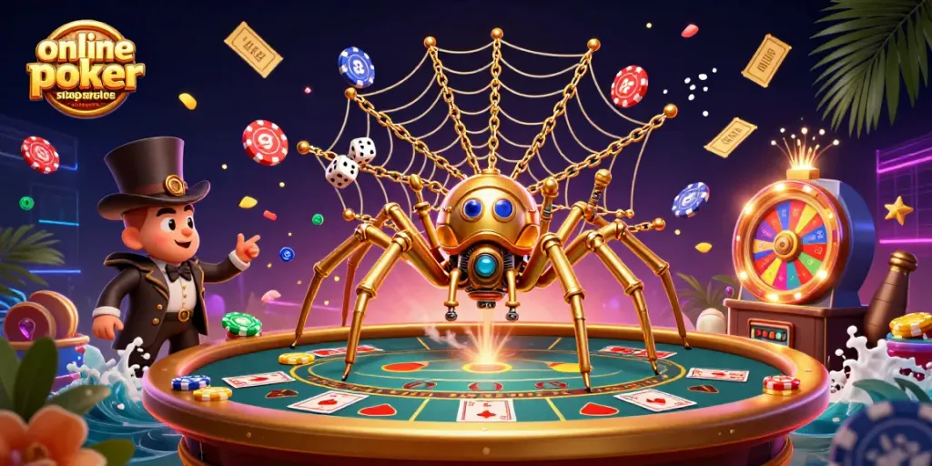 Play engaging casino games with top online poker sites Singapore in a vibrant 3D setting full of animated elements.