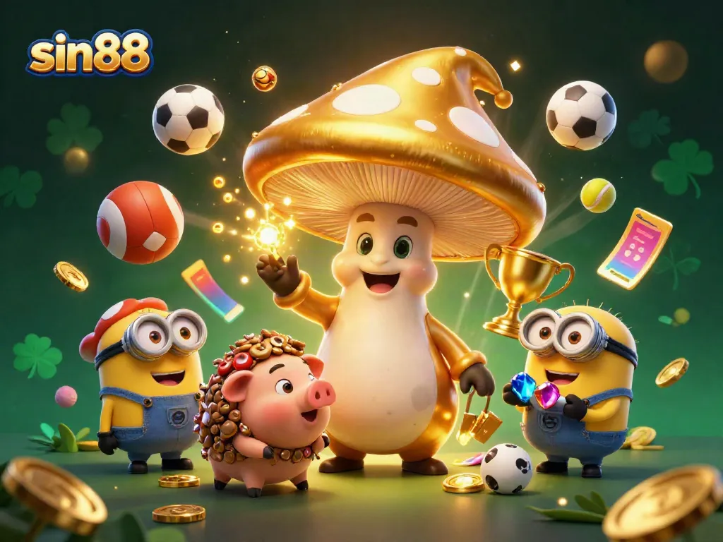 Experience the magic of sin88 with golden wizard and treasures in a vibrant casino scene.