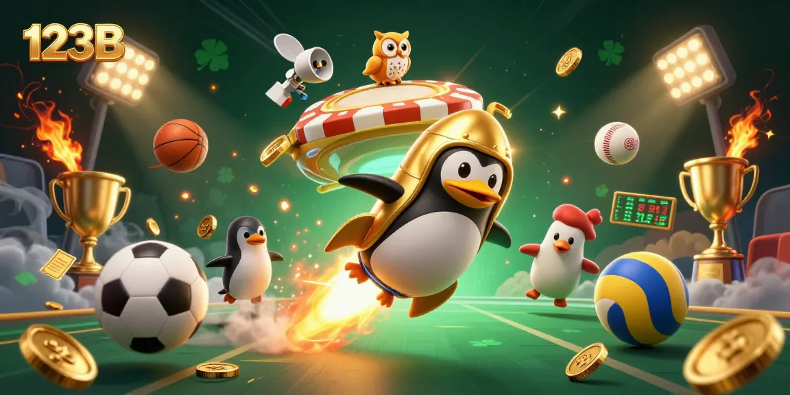 Experience thrilling gaming at 123B with dynamic characters and casino elements amidst golden prizes.