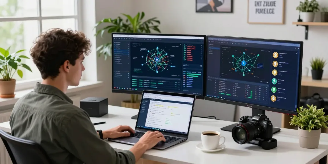 Bungee Exchange interface with a user analyzing blockchain transactions at a modern desk.