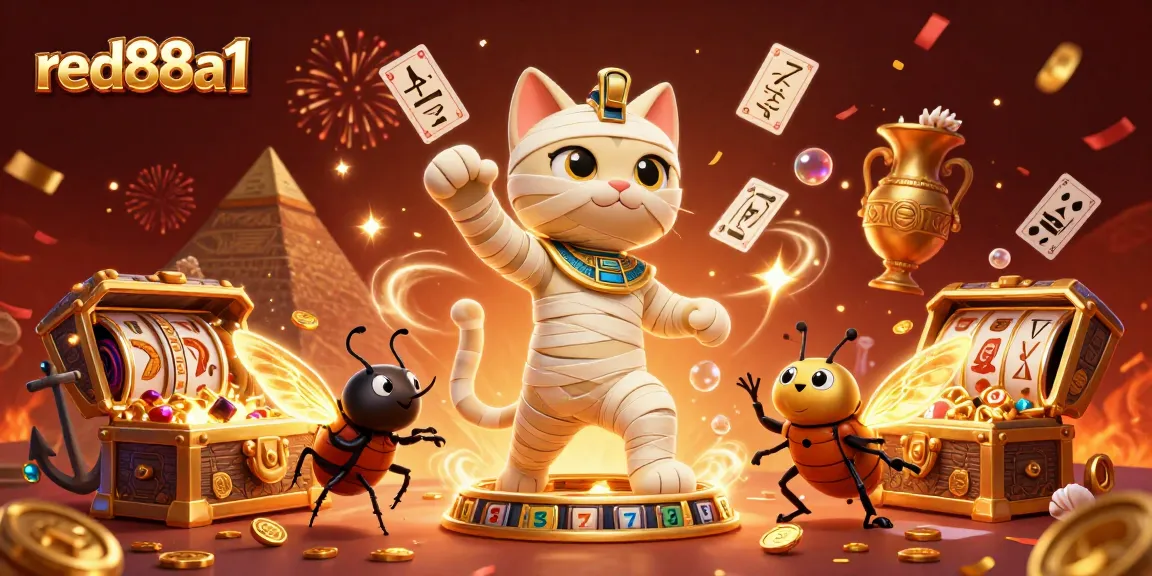 Experience the excitement at red88a1 with a vibrant casino scene featuring unique characters and rich elements.