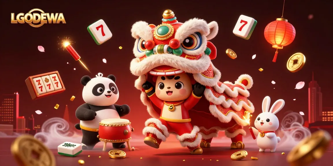 Engage with LGODEWA's exciting slot elements in a vibrant 3D casino scene.
