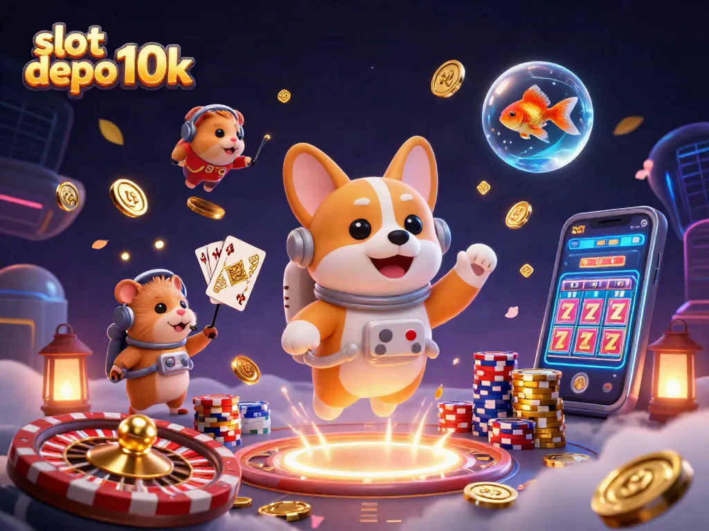 Engage in thrilling gameplay with slot depo 10k as vibrant characters float among casino riches.
