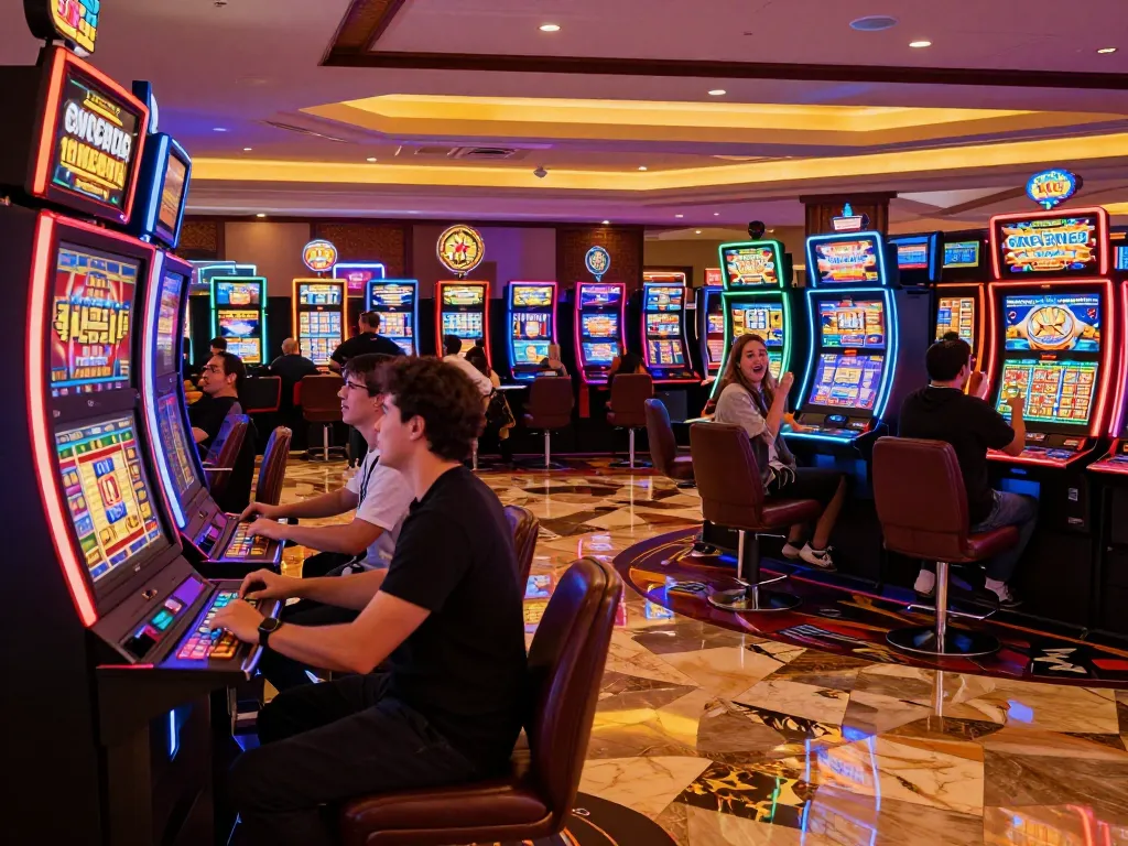 Các người chơi tận hưởng máy đánh bạc sống động tại casino KO66, ăn mừng chiến thắng jackpot.