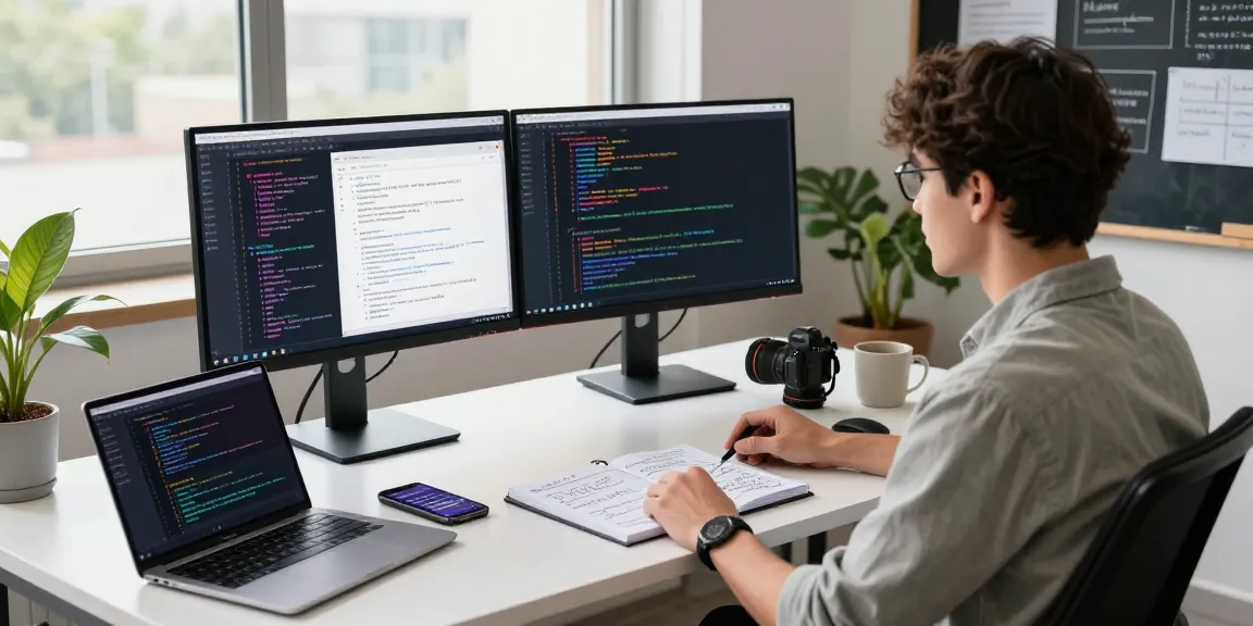 Developer using AI to build internal tools with AI in a modern office workspace