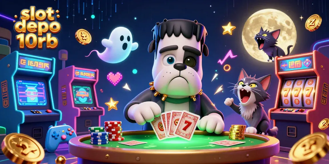 Engage with slot depo 10rb action as the bulldog dealer and werewolf kitten create thrilling moments in this vibrant casino scene.